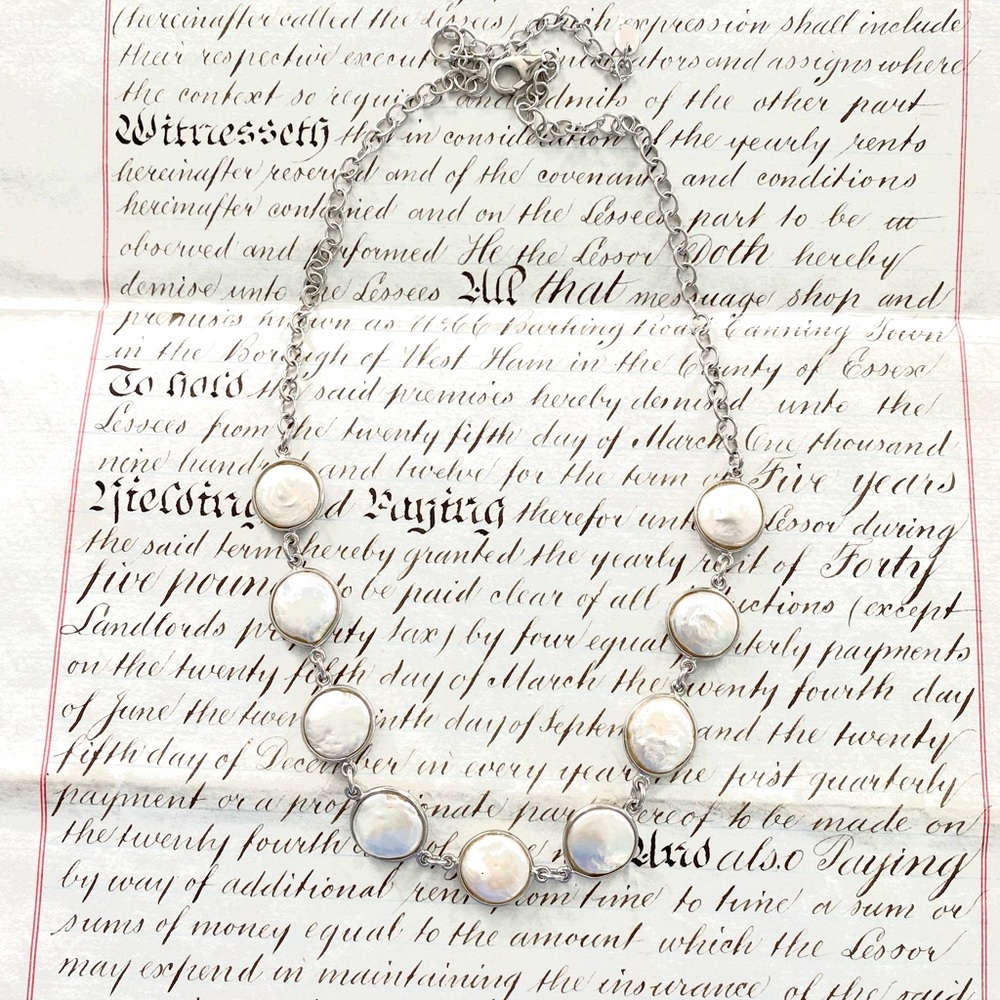 Stunning Iridescent LUC 925 Double Sided Coin Pearl Necklace 18” plus 2”extender